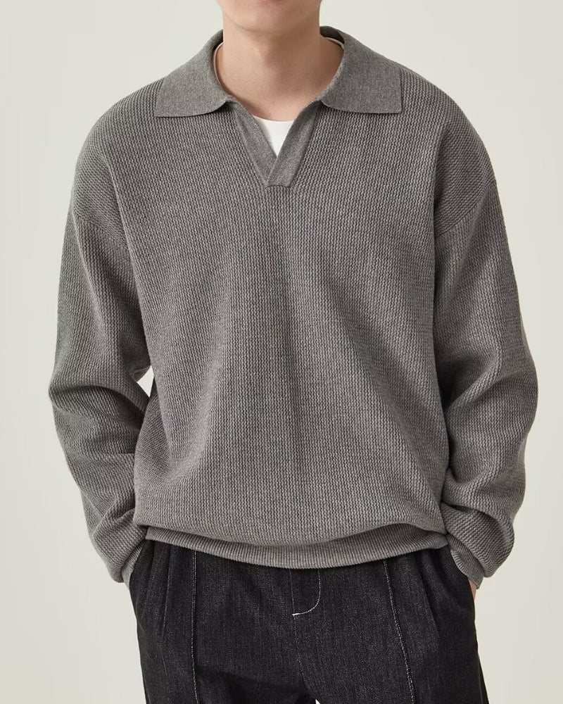 Textured Knit Polo Sweater - Old Money
