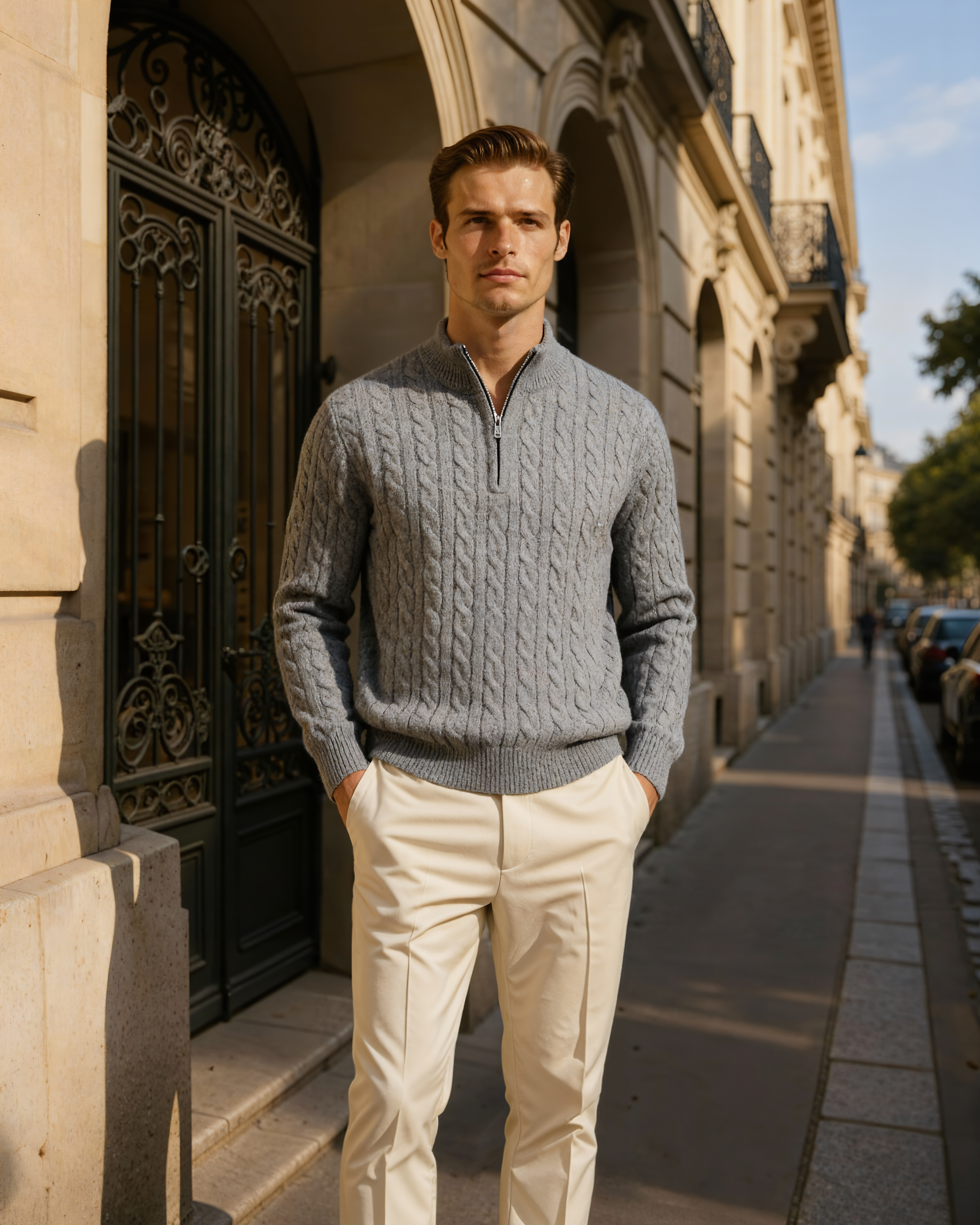 100% Cashmere Woven Half Zip - Old Money