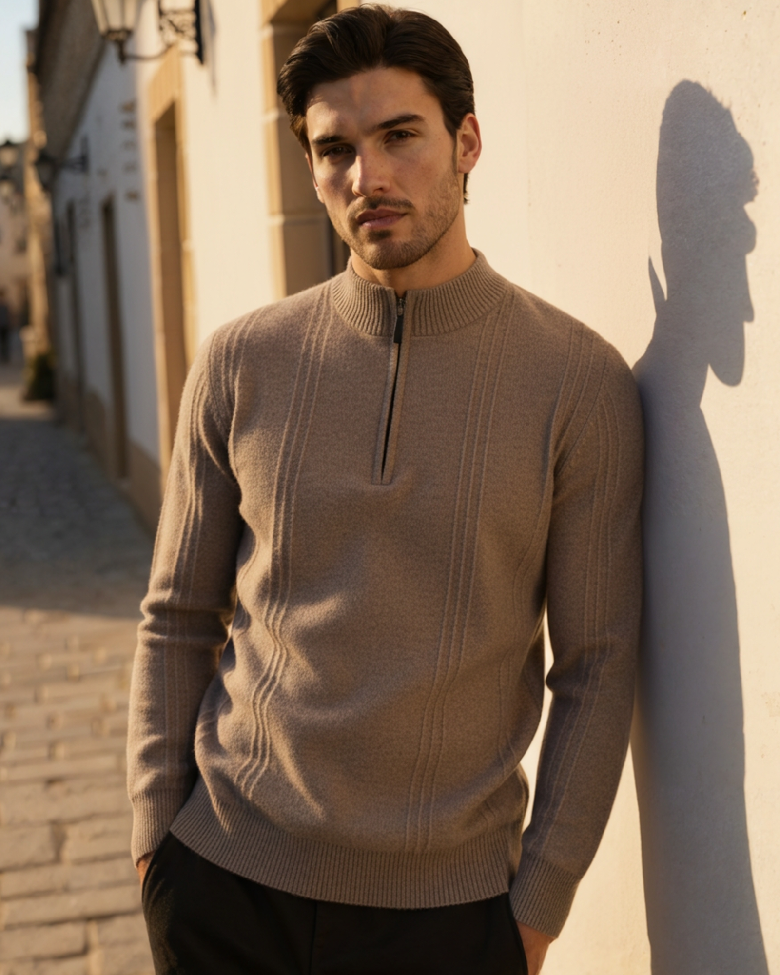100% Cashmere Ribbed Half Zip - Old Money