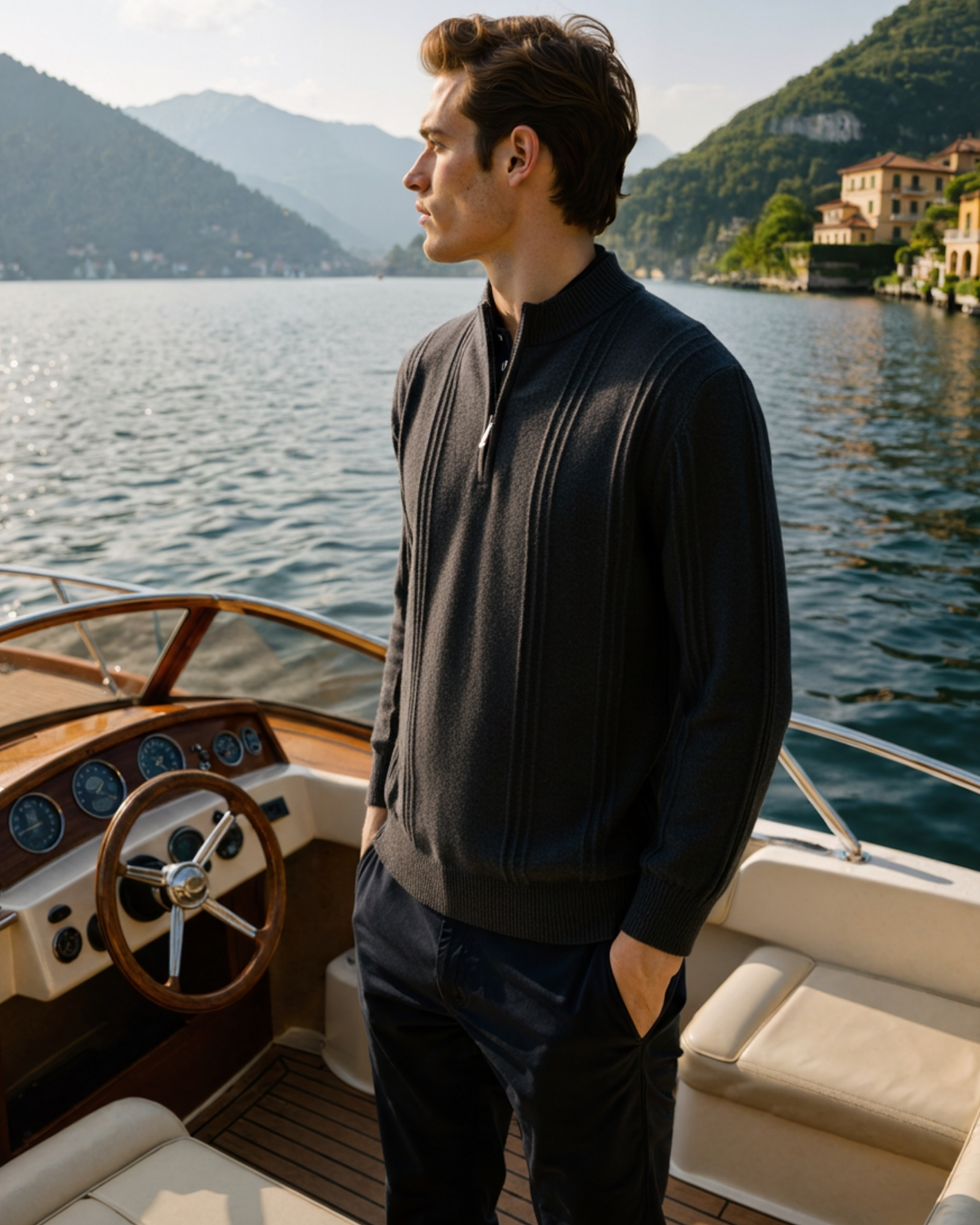 100% Cashmere Ribbed Half Zip - Old Money