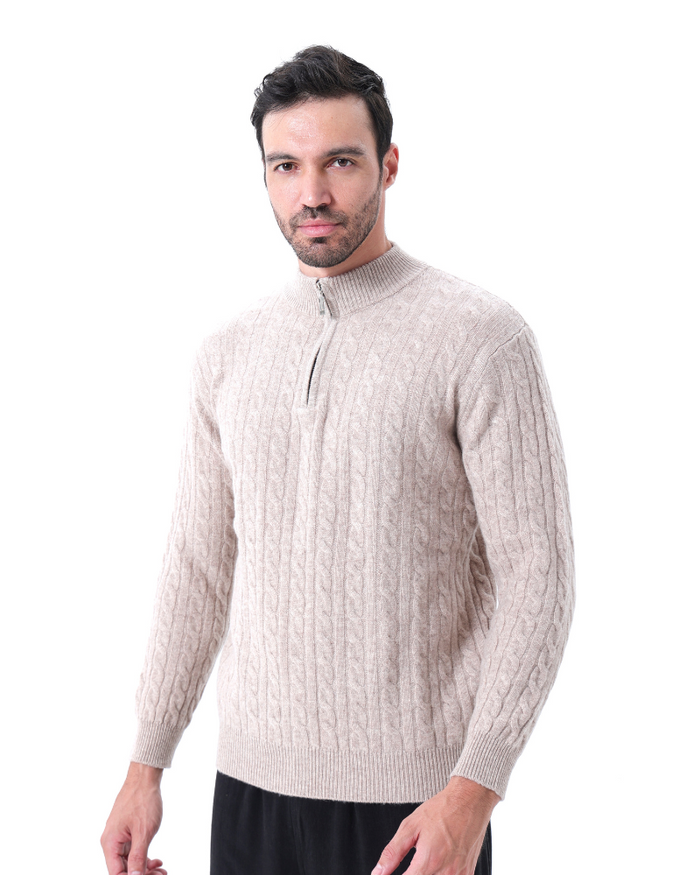 100% CASHMERE WOVEN HALF ZIP main image 0
