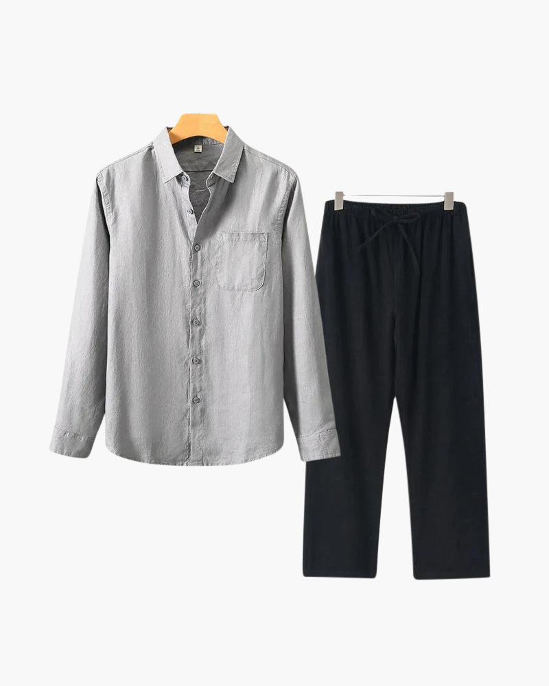 Old Money Linen Combo (Longsleeve), Gray / Black / XL