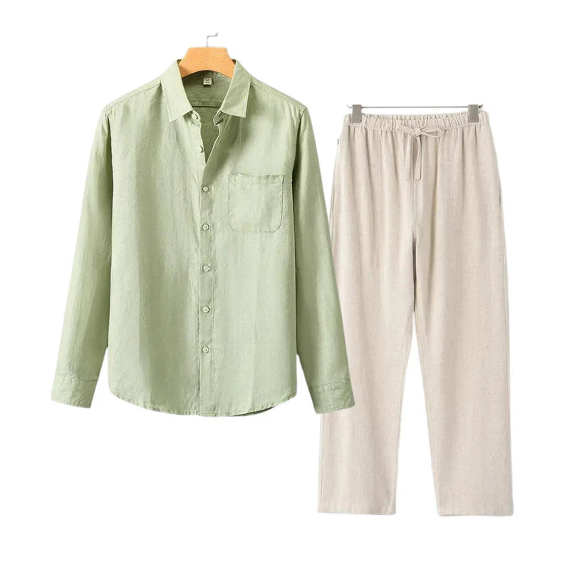 Old Money Linen Combo (Longsleeve)-Mint-Green-Beige