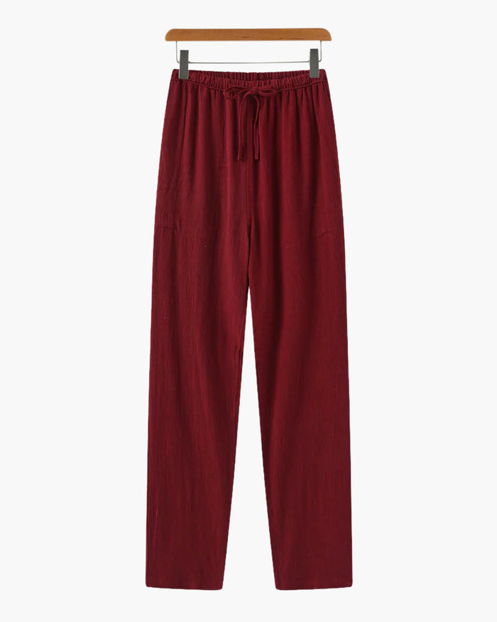 Lotus Jogger Linen Pants - Marrakech Gardens Print with Contrasting Details
