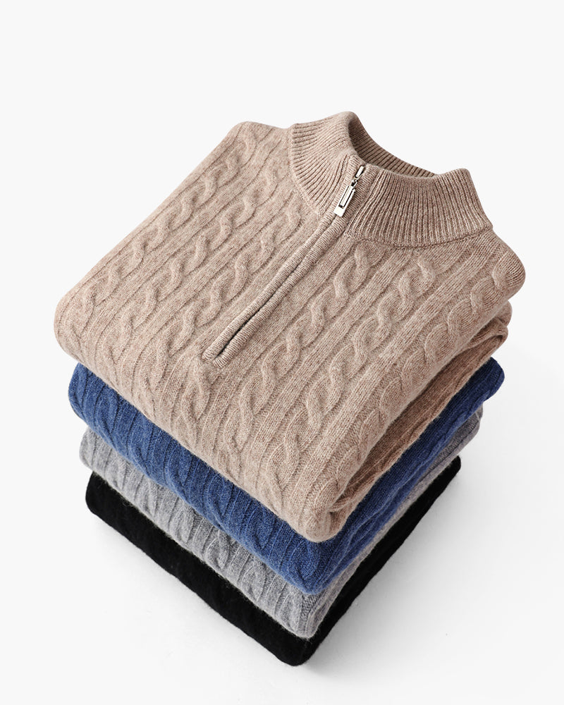 100% Cashmere Woven Half Zip - Old Money