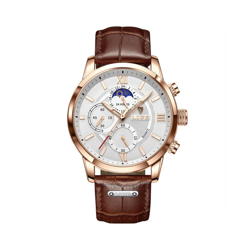 Lugano Classic Watch-Brown-White