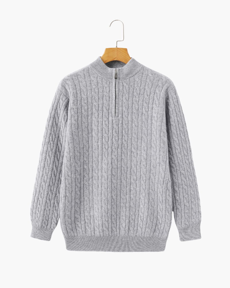 100% Cashmere Woven Half Zip - Old Money