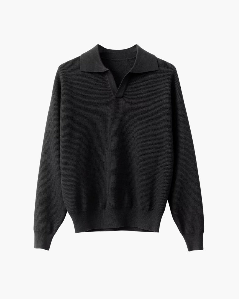 Textured Knit Polo Sweater - Old Money