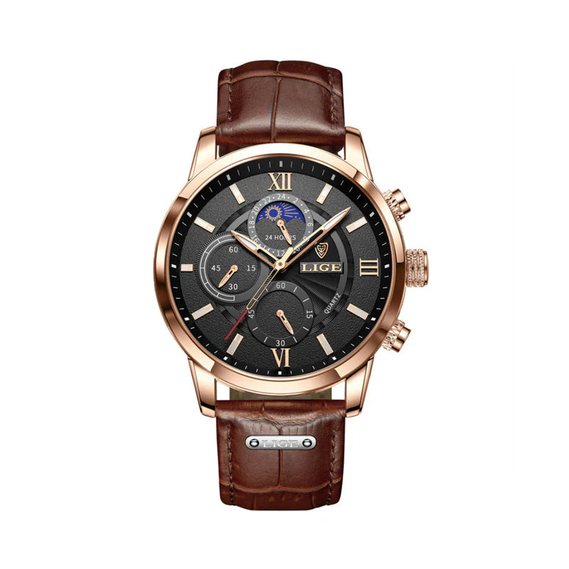 Lugano Classic Watch-Brown-Black
