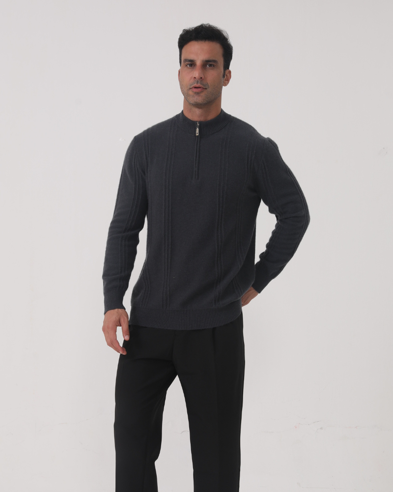 100% Cashmere Ribbed Half Zip - Old Money