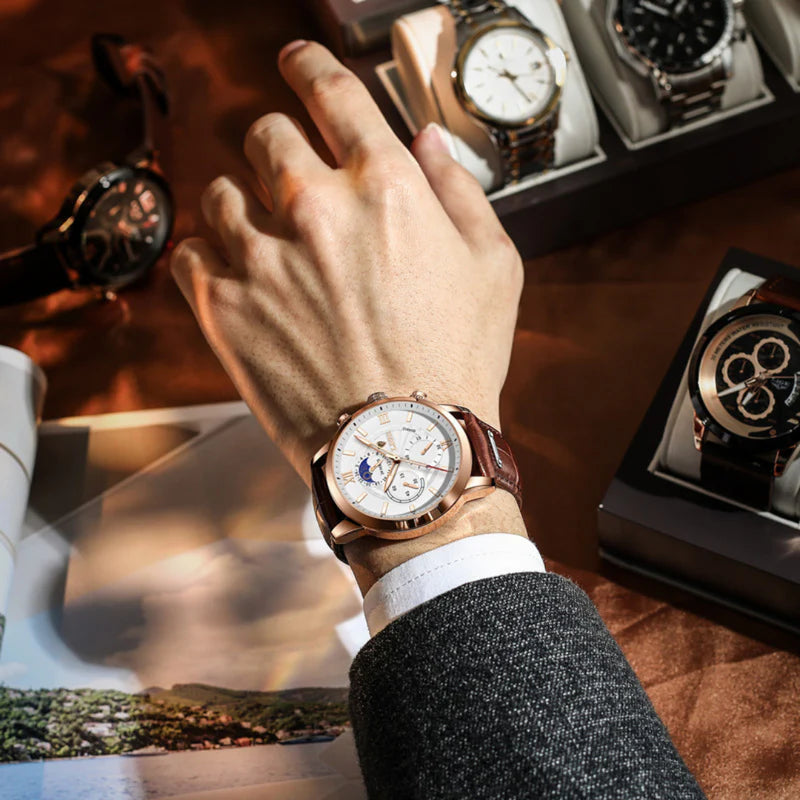 Lugano Classic Watch-Brown-White