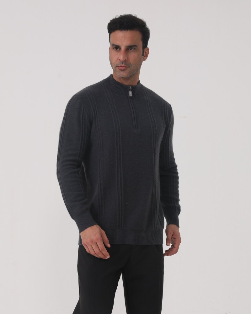 100% Cashmere Ribbed Half Zip - Old Money