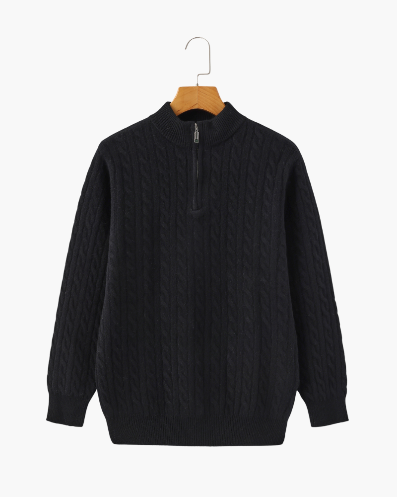 100% Cashmere Woven Half Zip - Old Money