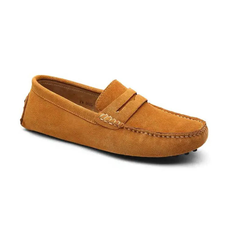 Suede Driver Loafers-Caramel