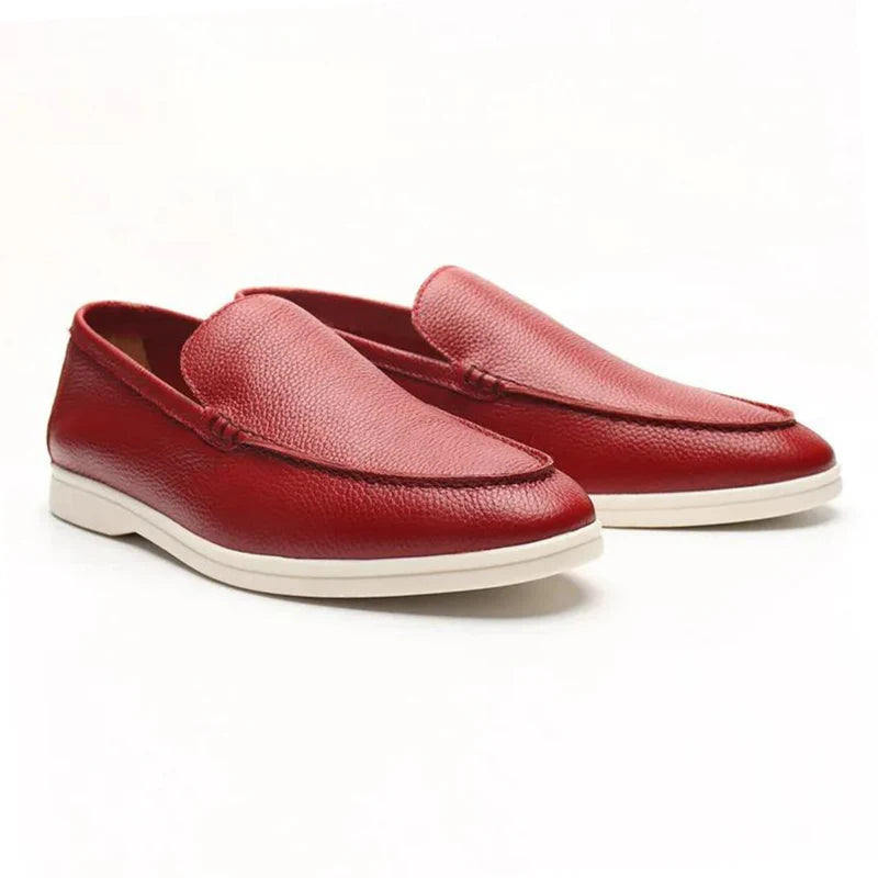 Old Money Cowhide Leather Loafers-Red