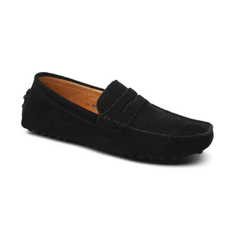 Suede Driver Loafers-Black