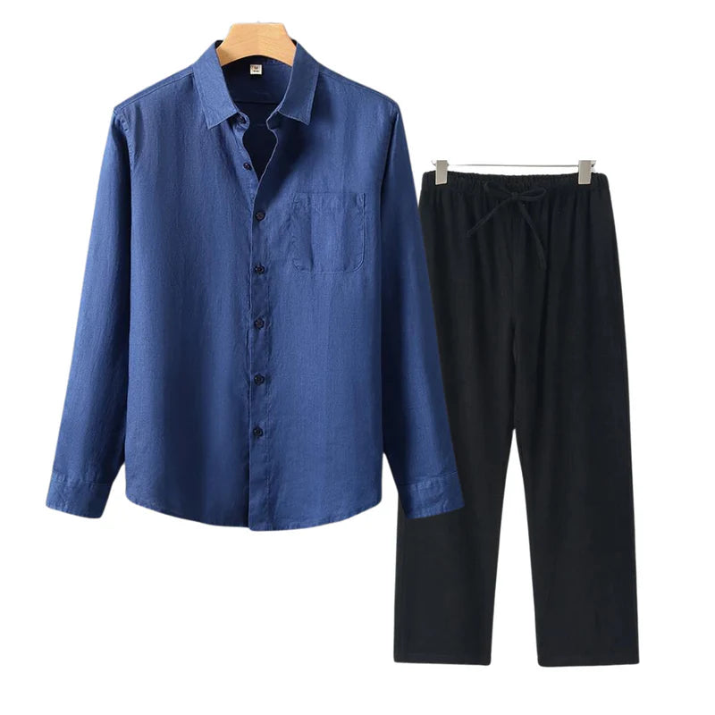 Old Money Linen Combo (Longsleeve)-Blue-Black