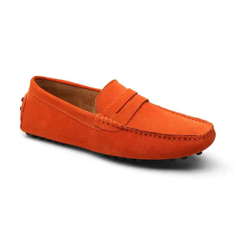 Suede Driver Loafers-Orange