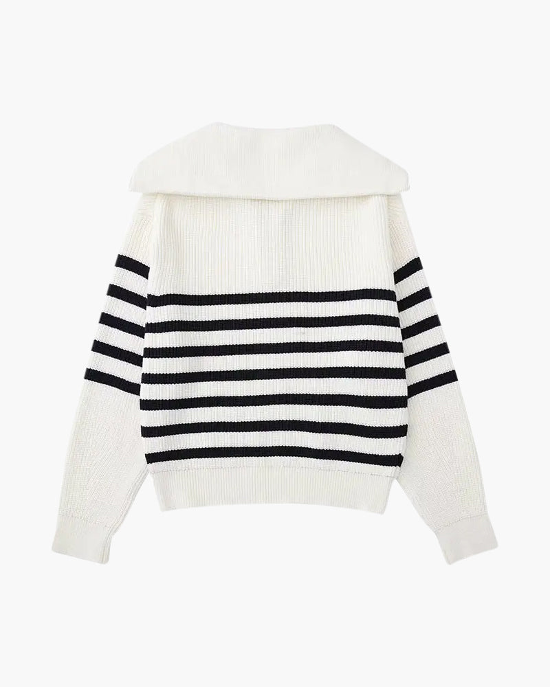 Striped Zip Up Sweater - Old Money