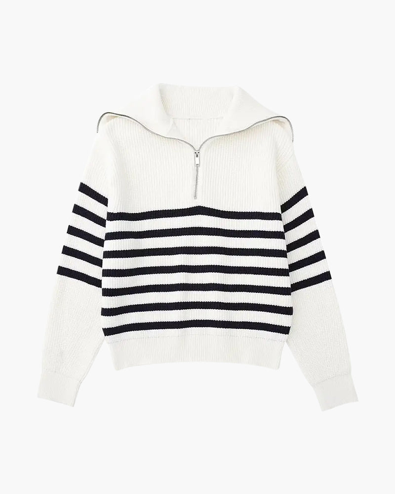 Striped Zip Up Sweater - Old Money