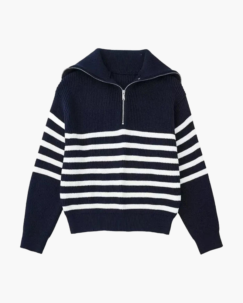 Striped Zip Up Sweater - Old Money