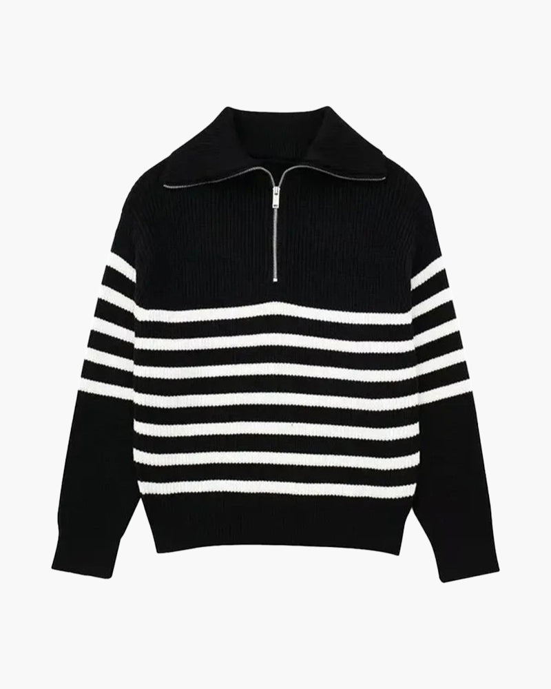 Striped Zip Up Sweater - Old Money