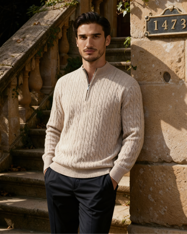 100% CASHMERE WOVEN HALF ZIP main image 1