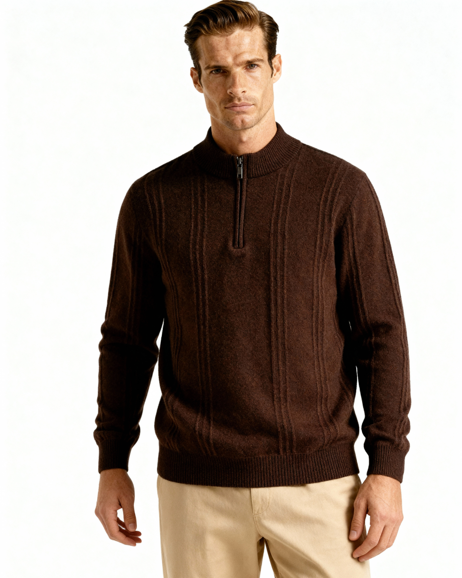 100% Cashmere Ribbed Half Zip - Old Money