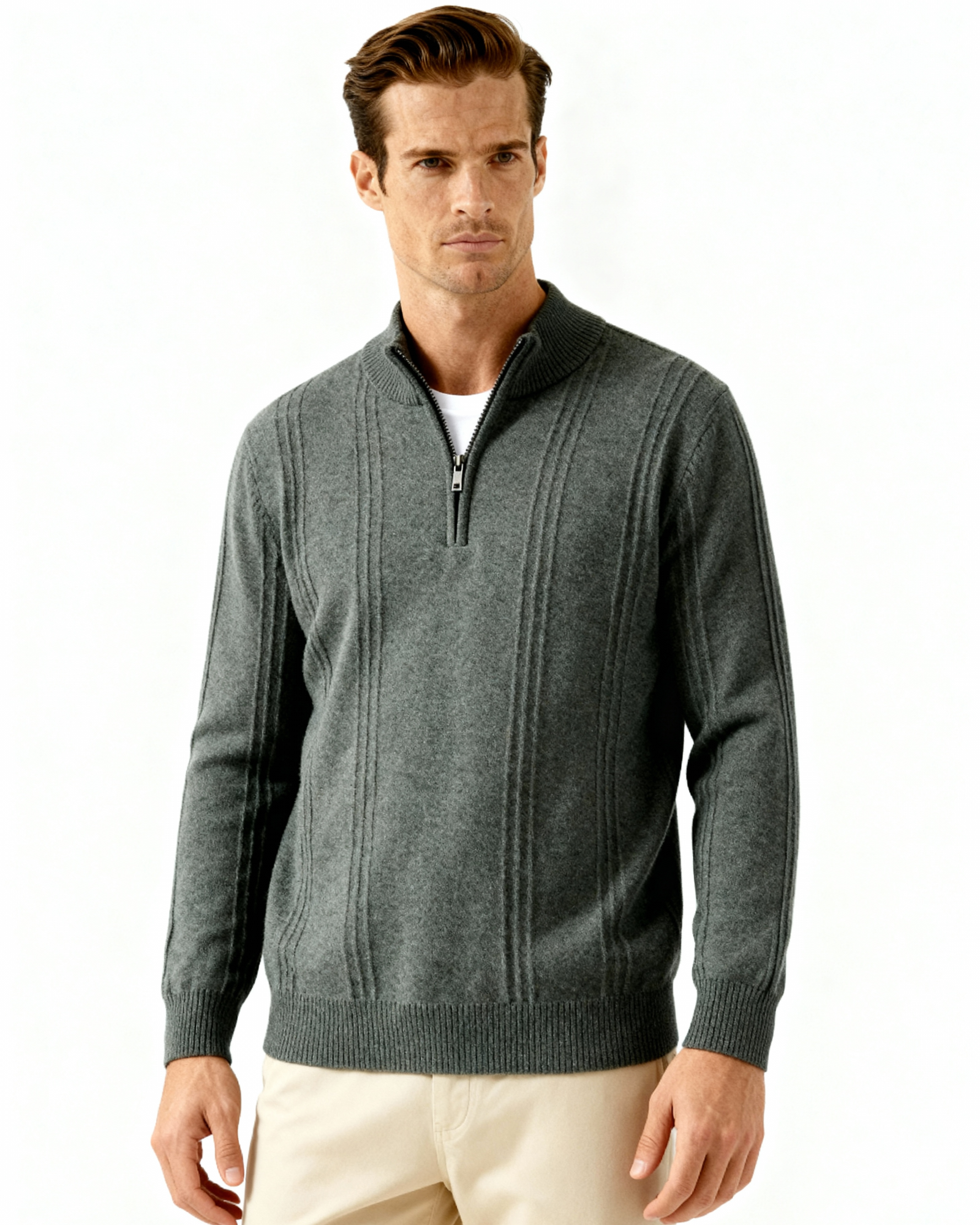 100% Cashmere Ribbed Half Zip - Old Money