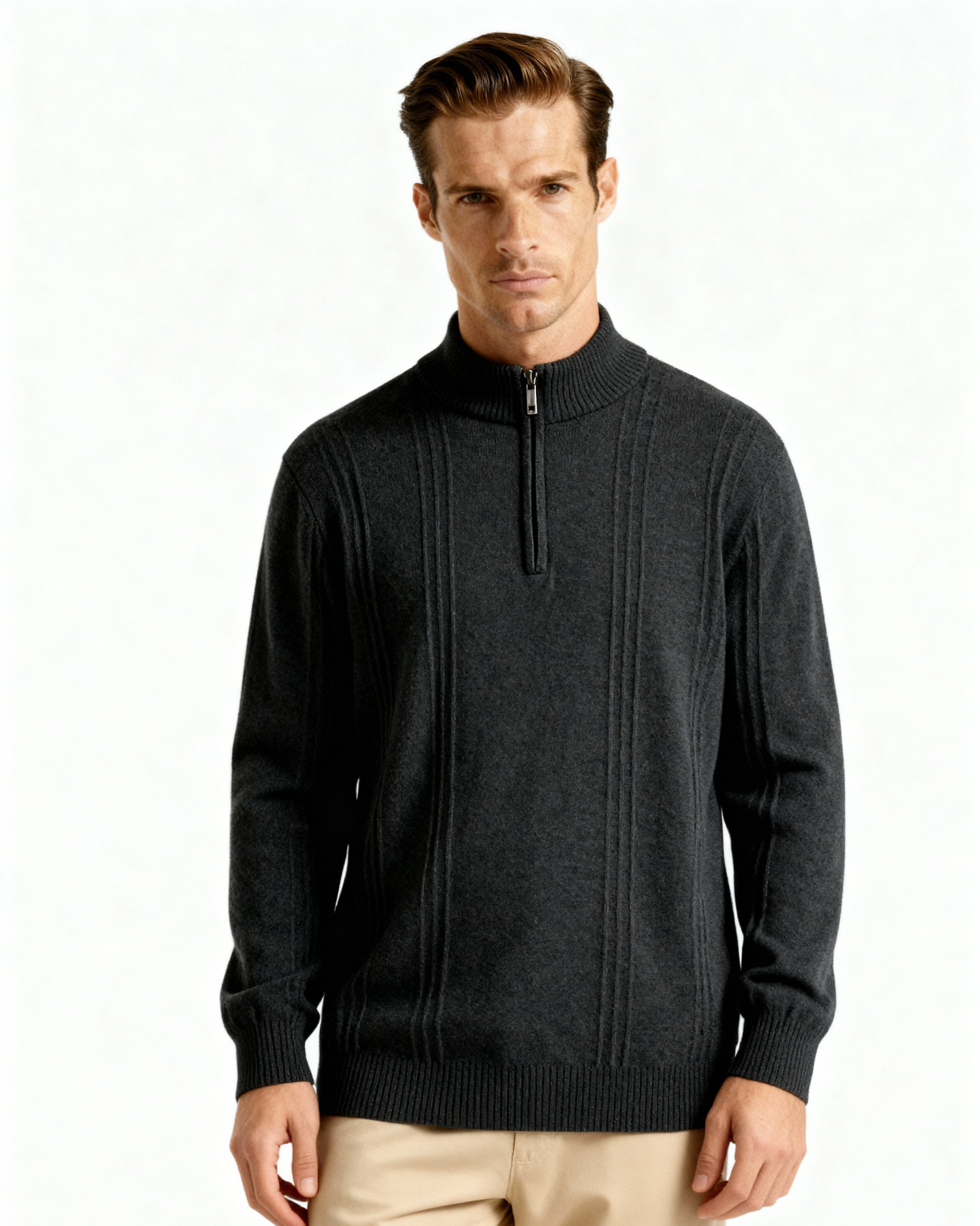 100% Cashmere Ribbed Half Zip - Old Money