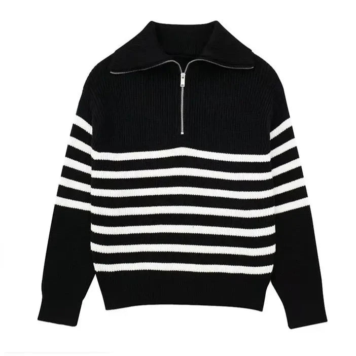 Striped Zip Up Sweater